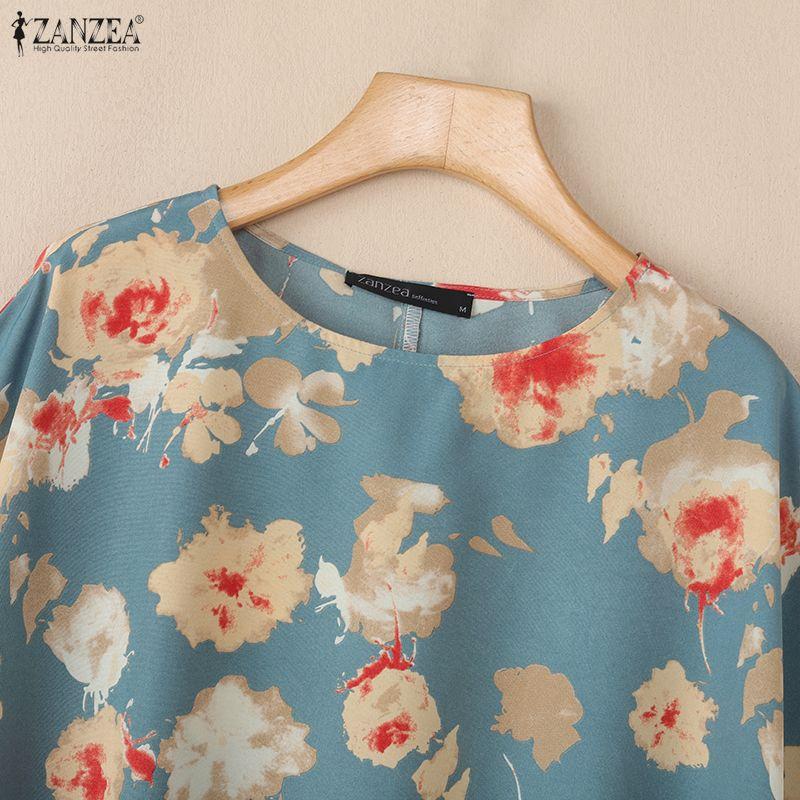 ZANZEA Women Casual Round Neck Half Sleeve Loose Floral Blouse