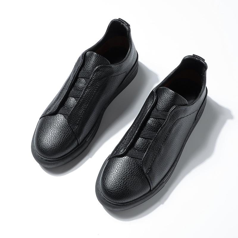 Men Soft Leather Casual Shoes Slip On Simple Design Platform Sneakers Lightweight Daily Walking Business Footwear