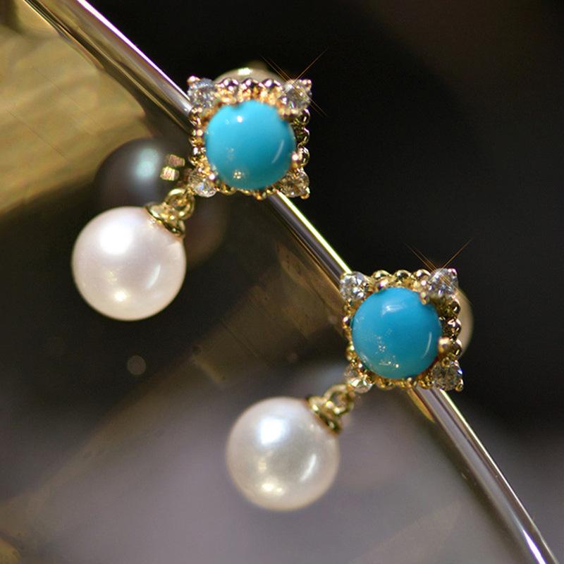 European and American style imitation pearl personality swaying earrings, diamond shaped geometric circles, exquisite and compac Gold
