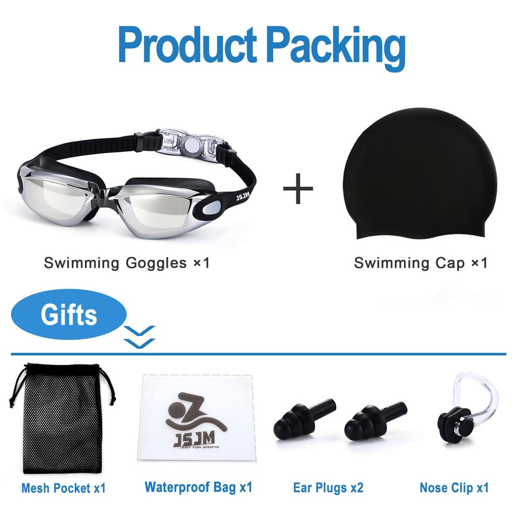 Unisex Profi-Schwimmbrille mit Anti-Beschlag-, UV-Schutz- und wasserdichtem Design + Badekappe für Erwachsene - für Männer Frauen