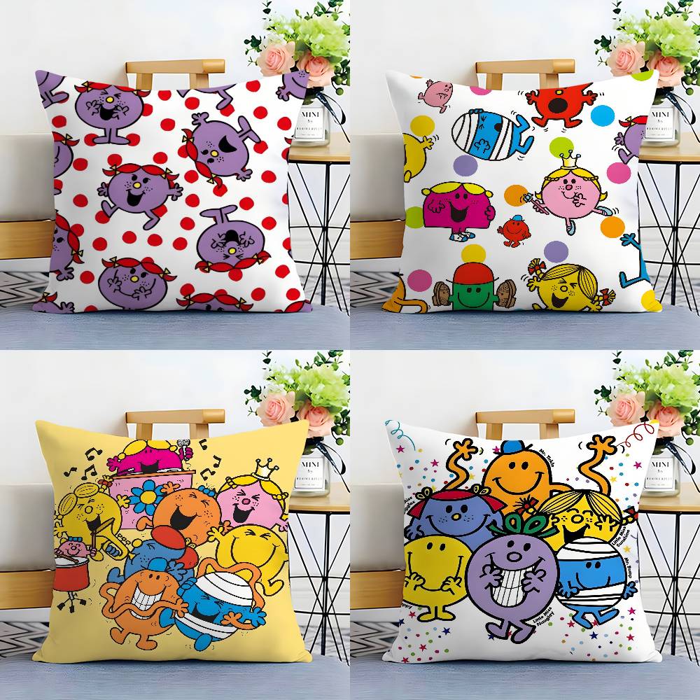 Mr. Men and L-Little Miss Pillow Case Plush Fabric Soft Double Sided Print Home Sofa High Quality Cushion Cover Throw