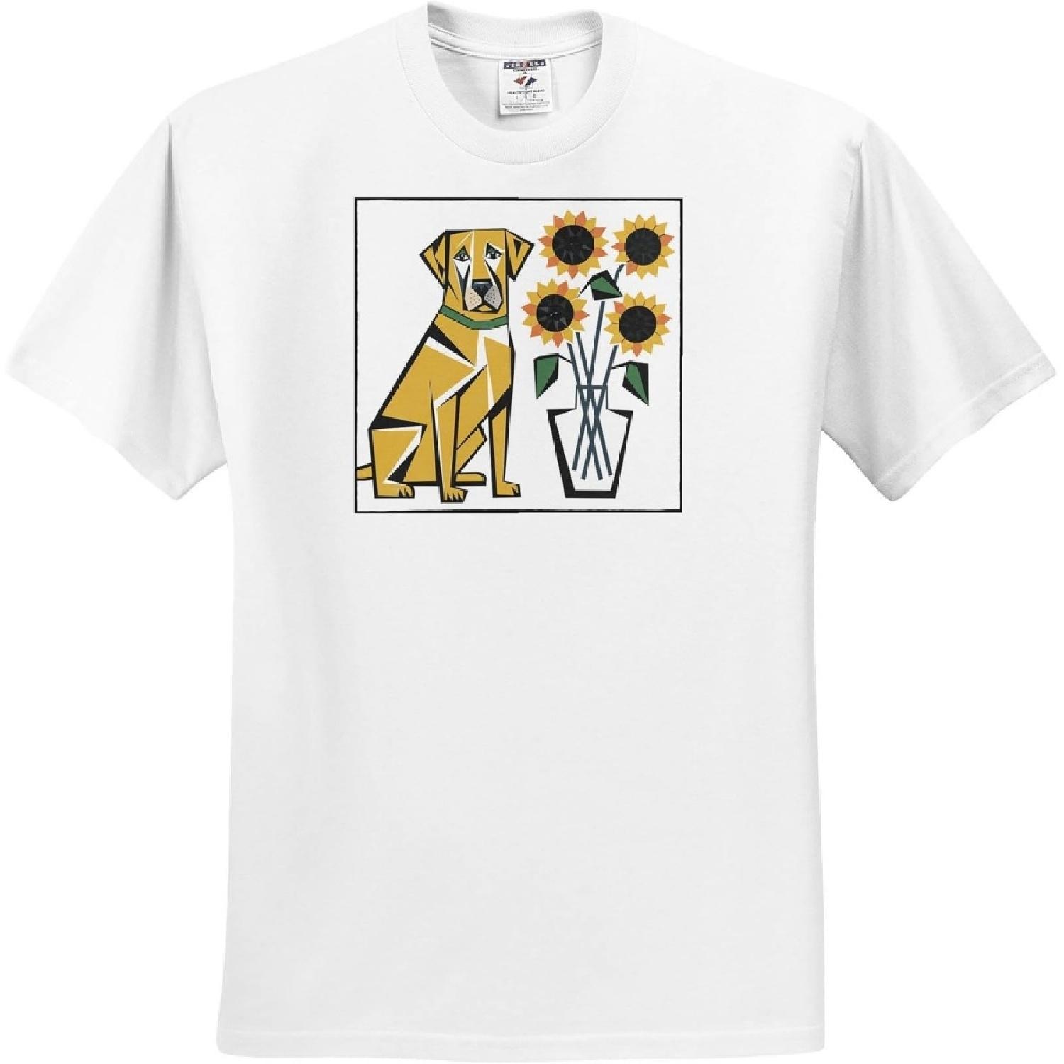3dRose, Funny Cool Yellow Labrador Retriever Dog with Sunflowers Abstract, T-Shirt S