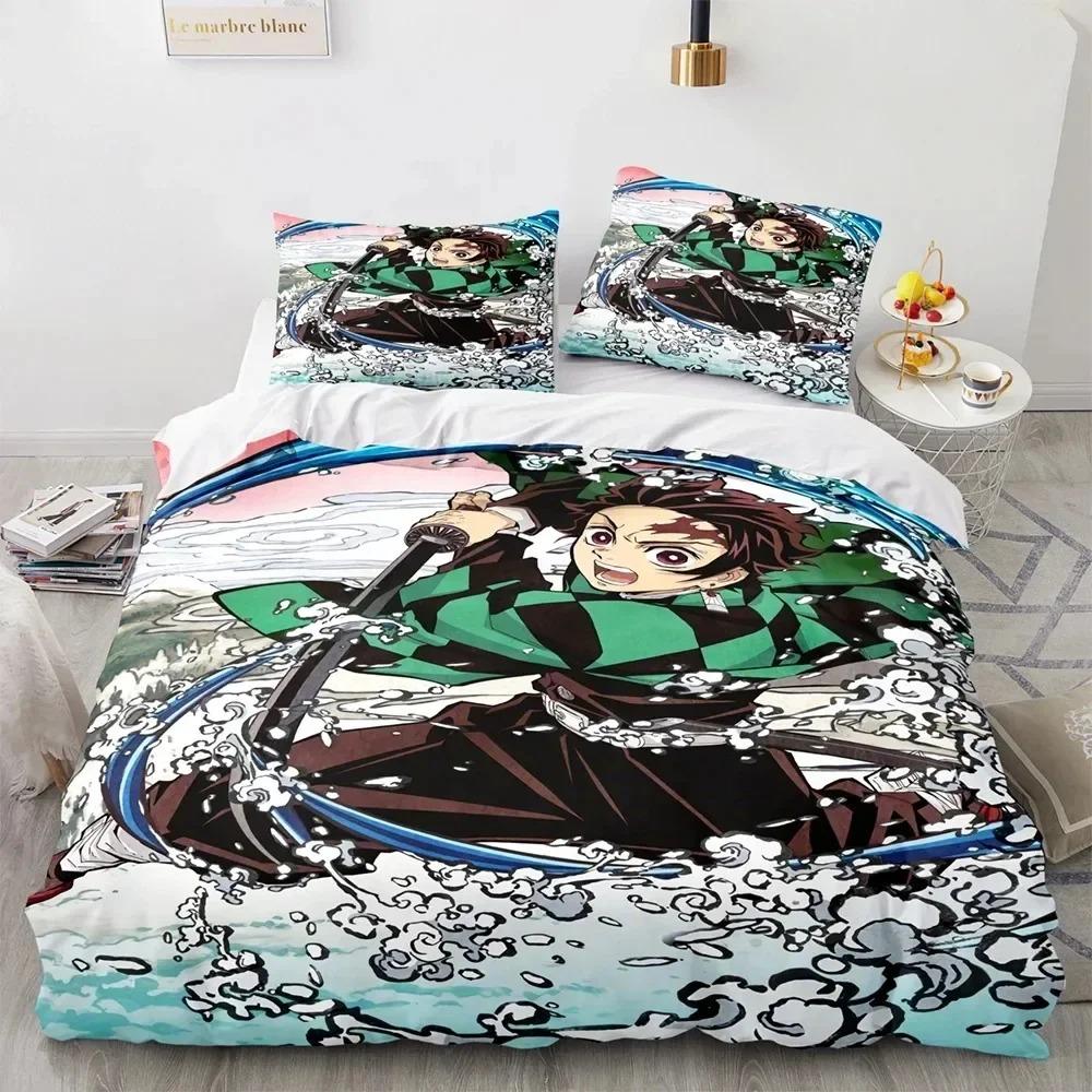 Anime Demon Slayer Kamado Tanjirou Sengetøy Sett Dynetrekk Sengesett Dynetrekk Putetrekk Dyne king Queen Size Gutter Voksen