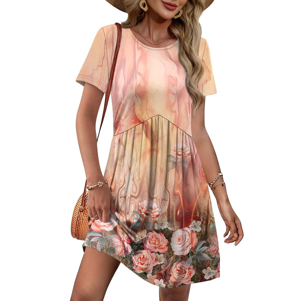 Dresses For Women Short Sleeve O Neck Casual Dresses Waist Maternity Dress With Pockets