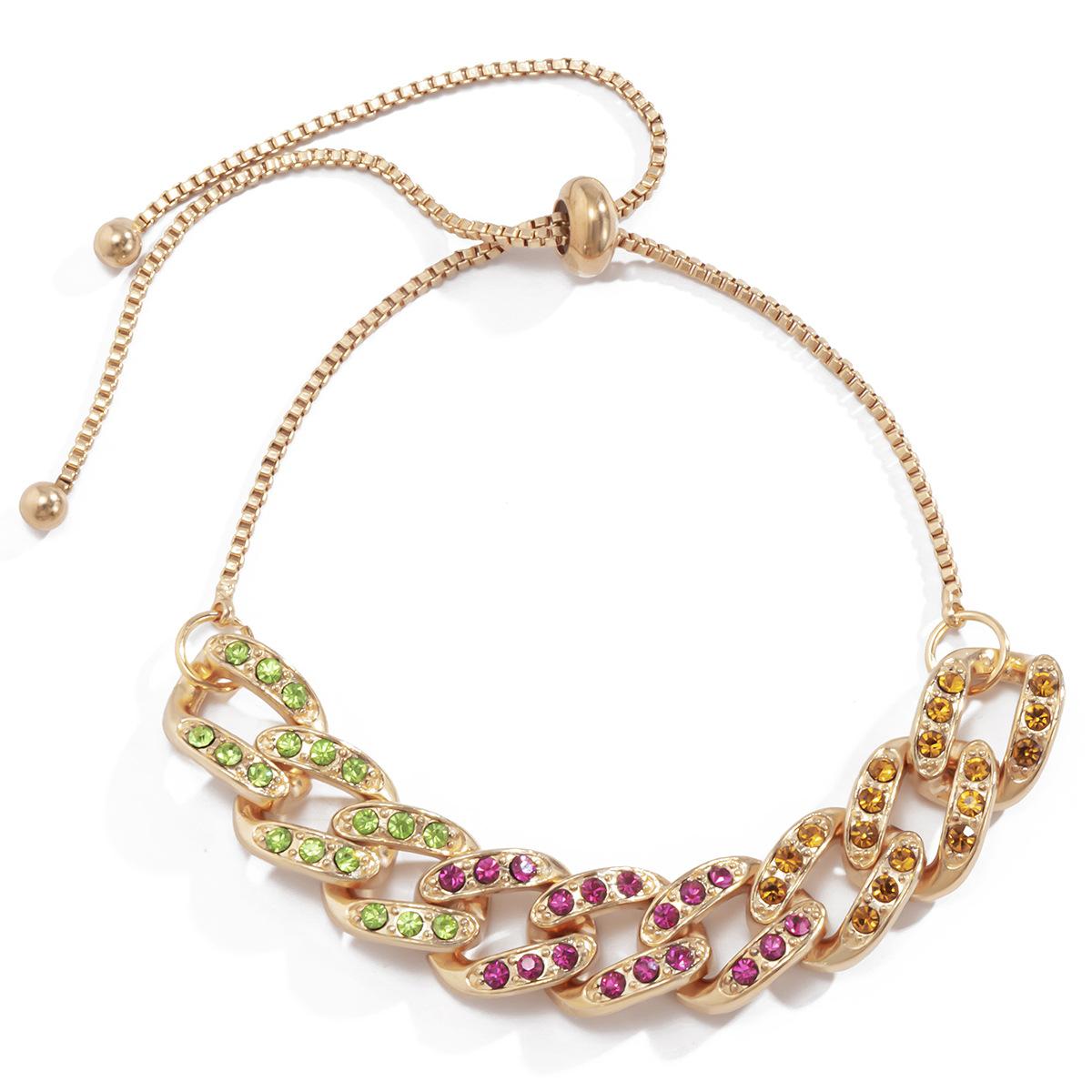 

Аксессуары, простой темперамент квадратные полые украшения женщины, красочный микро-инкрустированный кубинский браслет-цепочка с регулируемой длиной