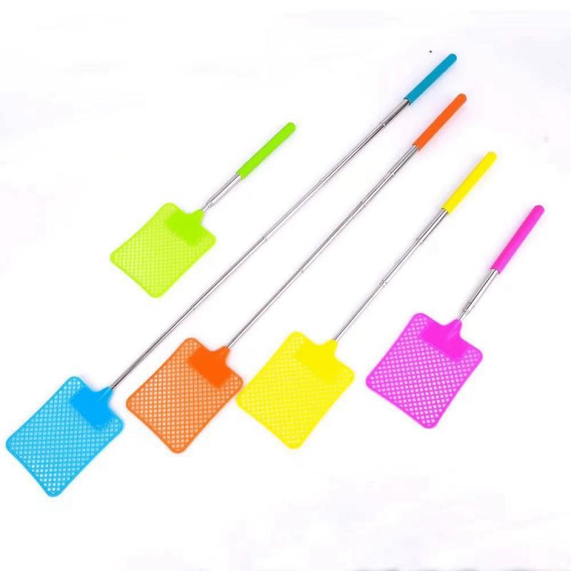 Telescopic Fly Swatter Stainless Steel Metal Steel Fly Mosquito Swatter with Plastic Square Head and Long Handle