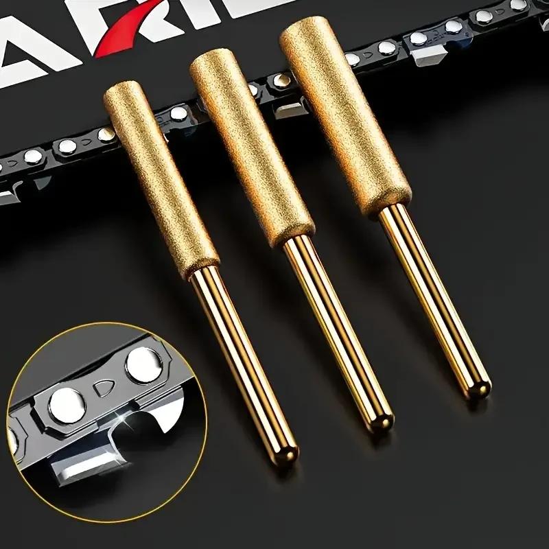 12Pcs Titanium Coated Corundum Sharpener Head Rotary Tool Burr Stone File for Chainsaw Jade G Diamond Chainsaw Sharpener Set