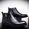 Genuine Leather Chelsea Boots Male Winter Shoes Plush Warm Shoes Fashion Zipper Men's Ankle Boots New British Style Brogue Shoes