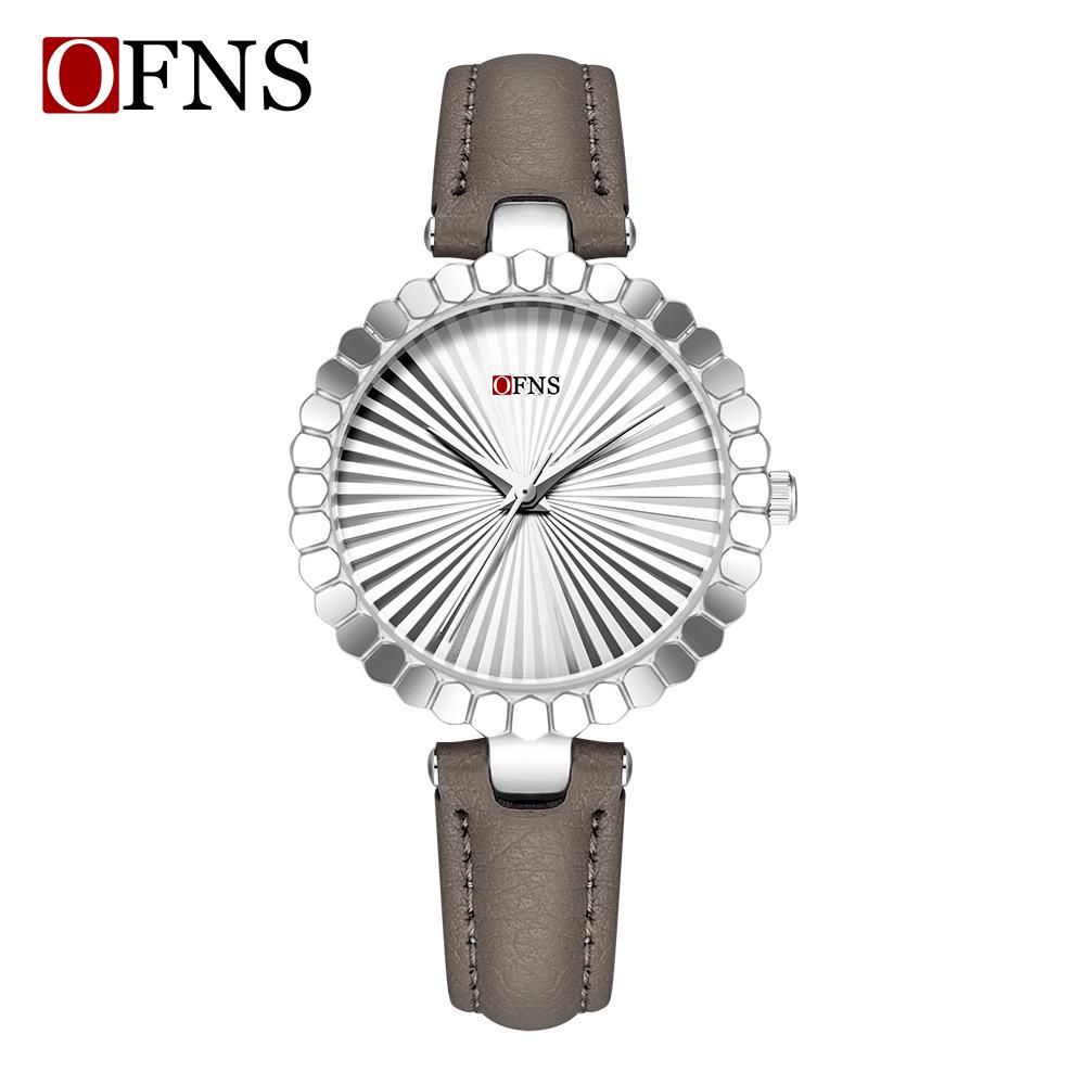 Oufanni Women's Sunburst Quartz Watch with Cowhide Strap – Waterproof, Fan-Shaped Versatile Design, Model 1643.