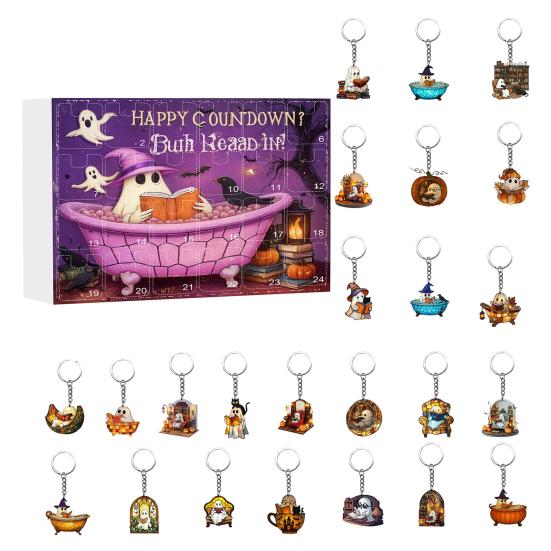 Halloween Advent Calendar 2D Reading Ghost Acrylic Ornaments Set 24 Days Countdown To Halloween Decoration for Holiday Home Party Decor