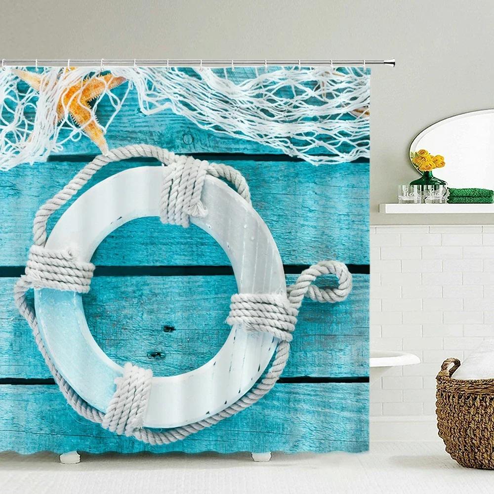 Seascape Beach Shower Curtains Bathroom Shower Curtain 3D Fabric Curtain Waterproof Curtain Easy To Install, Smooth and Silent