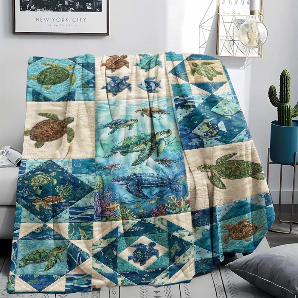 Ocean Retro Print Flannel Blanket, High quality Comfortable for All Seasons, Home Decor, Warmth and Comfort, Perfect for Christmas Gifts80
