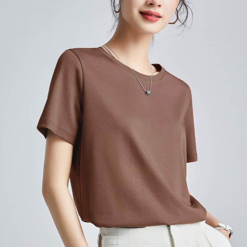 Mercerized cotton t-shirt women's high-quality new loose and thin outer wear round neck liquid ammonia short-sleeved t-shirt bottoming shirt