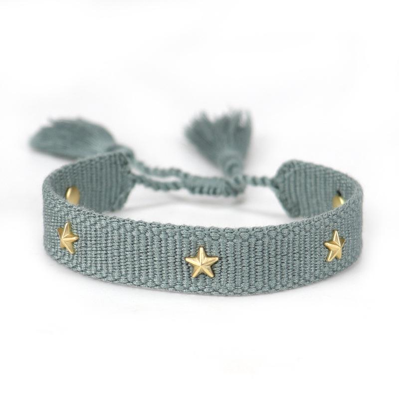 European-American Nail Style Double-Sided Woven Bracelet with Tassel, 1.3cm Handmade Wristband for Couples