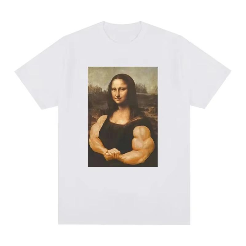 Funny Mona Lisa Fitness T-shirt Muscles Gym Casual Graphic Short Sleeve T-shirts Unisex Fashion Casual Oversized T Shirt