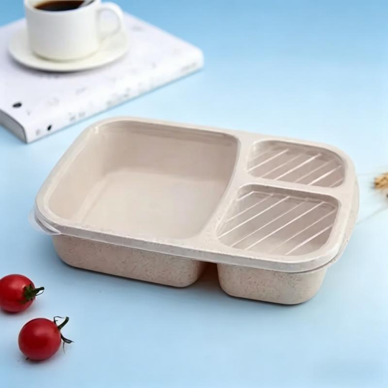 Bento Lunch Box Set 3 Compartment Food Storage Containers Wheat Straw Meal Prep Lunch Box Plastic Food Storage Container