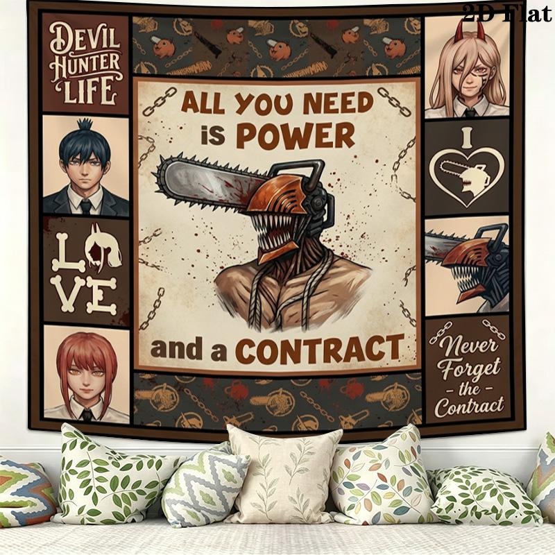 Chainsaw Man Wall Tapestry Aesthetic Wall Hanging Printed Fabric Blanket Decorative Tapestries For Bedroom Living Room Home Decor