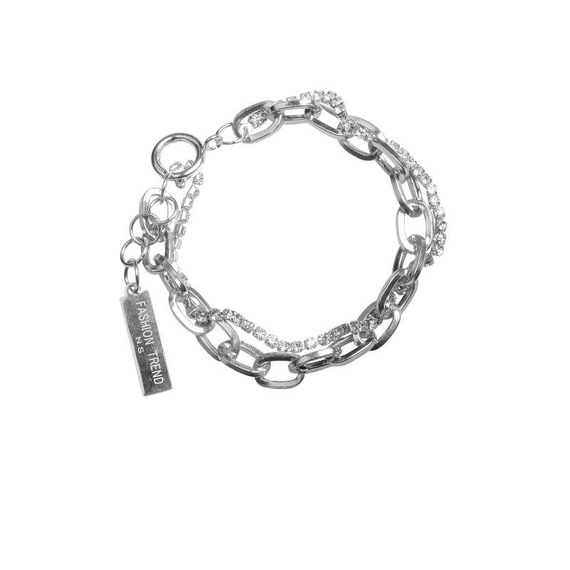 

Double-layer rhinestone bracelet ins niche design female couple light luxury male trendy girlfriend cold wind titanium steel hip-hop bracelet