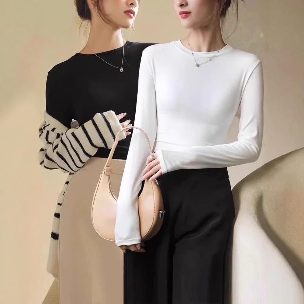 Women's Black Ribbed Slimming Crew Neck Long Sleeve Knit Top - Perfect for Spring, Autumn & Winter.