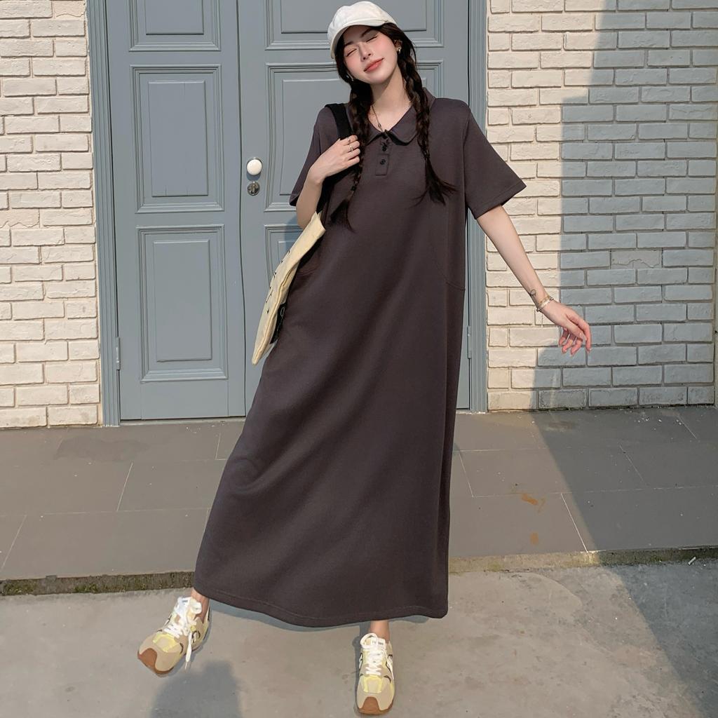 Dimanaf Women 2025 Plus Size Solid Dress Summer Vintage Dress Basic Long Casual Loose Dress Maxi