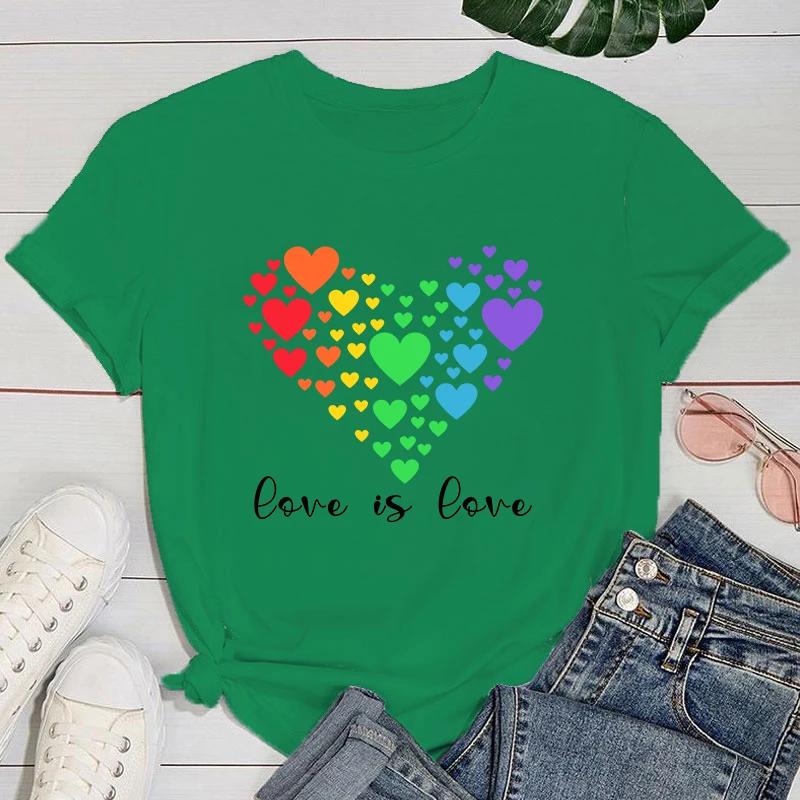 (Premium T-Shirt)Damenmode Sommer T-Shirts LGBT Love Is Love Letter Print T-Shirts Weibliche Kurzarm Grafik T-Shirt Casual T