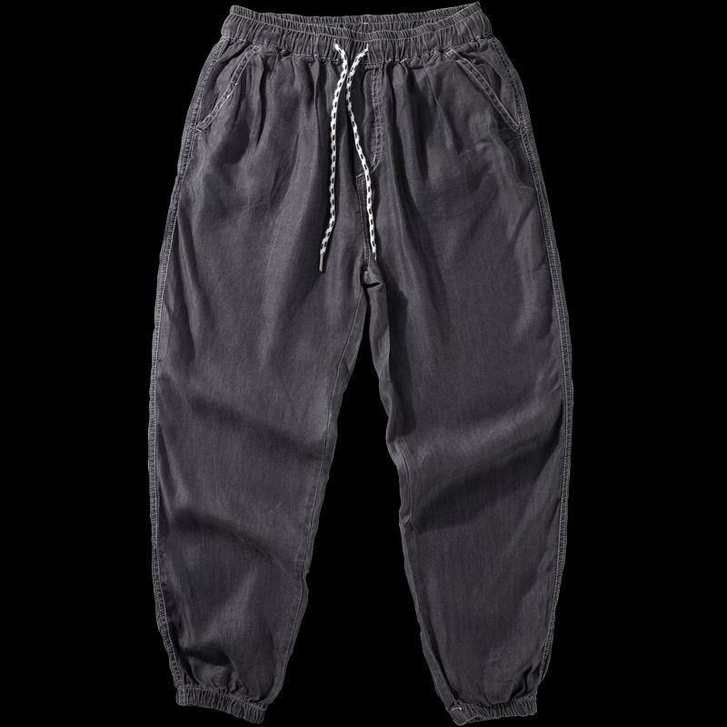 Ankle Banded Pants Men's Trendy Summer Light and Smooth Draping Casual Pants Loose Casual Elastic Waist Lyocell Jeans