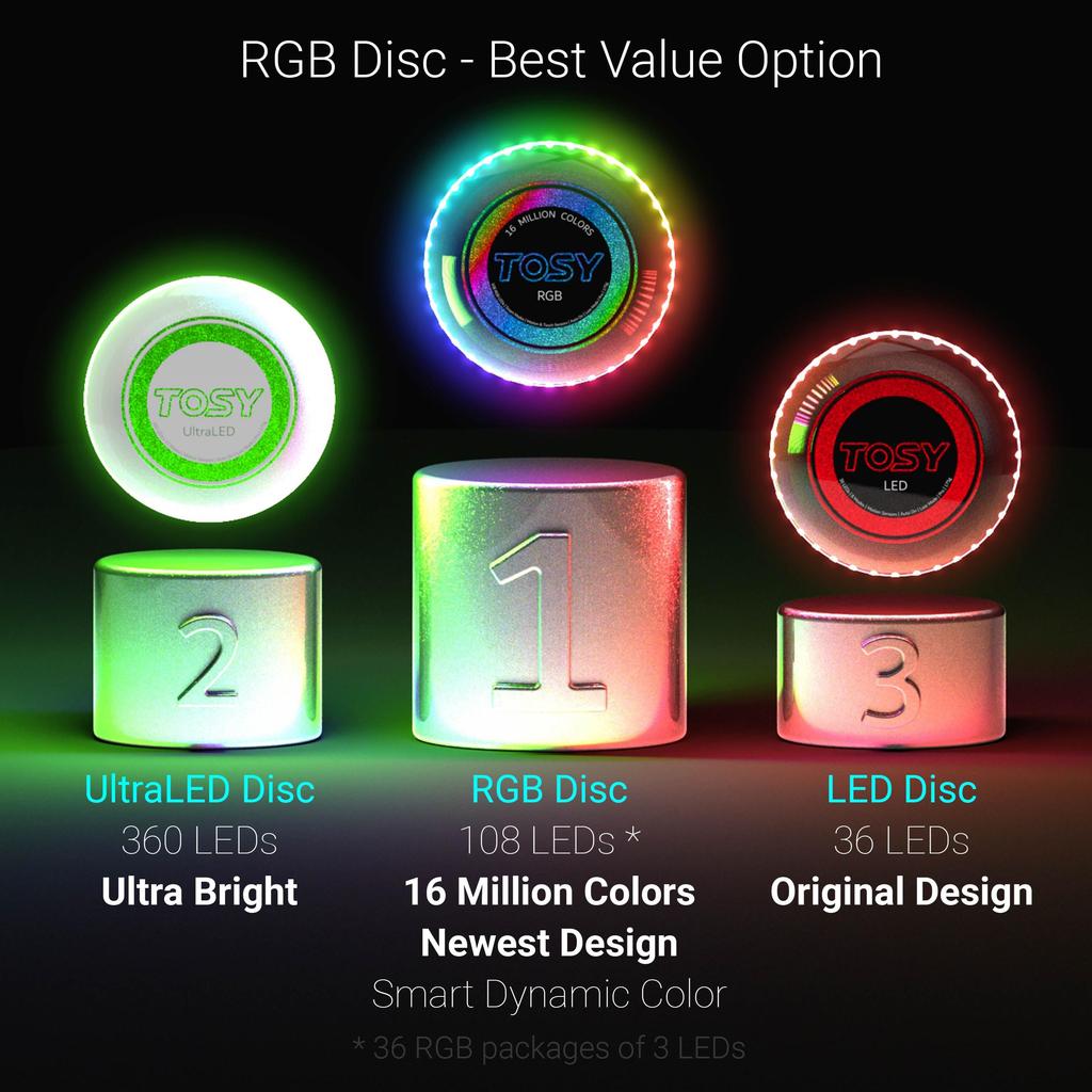 TOSY Flying Disc 16 Million RGB Colors 36 LEDs Super Bright Smart Mode Auto Light-Up Rechargeable Christmas Birthday Camping Gift 175g Frisbee