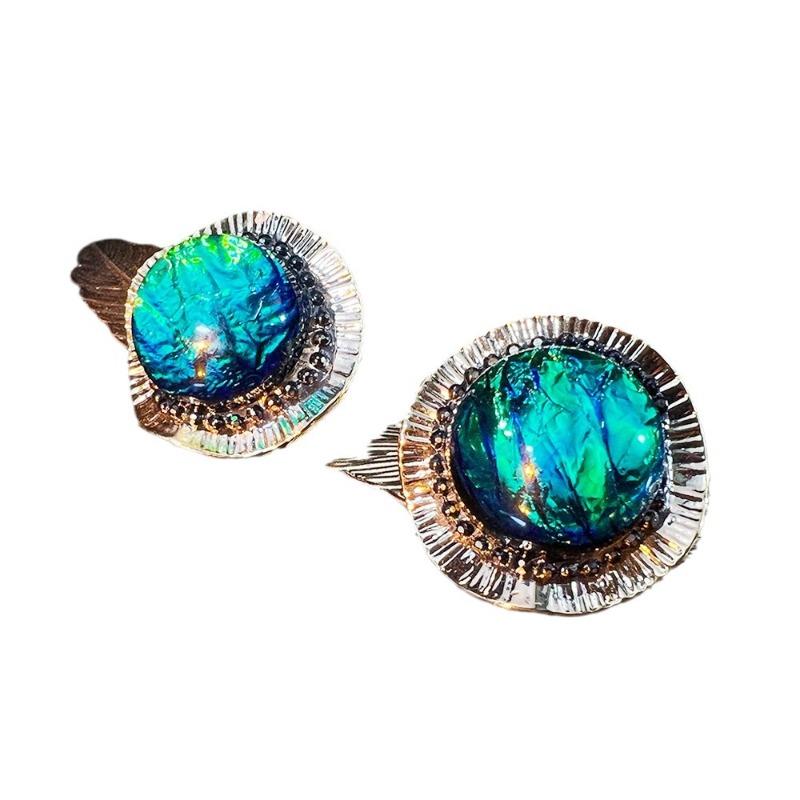 Colorful Glazed Stud Earrings, Retro Court Style Design, Versatile Medium and Ancient Style