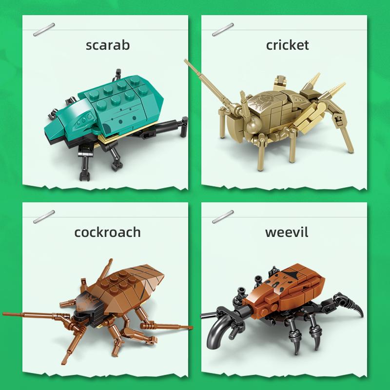 Mini Insect Series Building Block Grasshopper Unicorn Scarab Cute Little Animal Assembly Bricks Toys Children's Chritstmas Gift