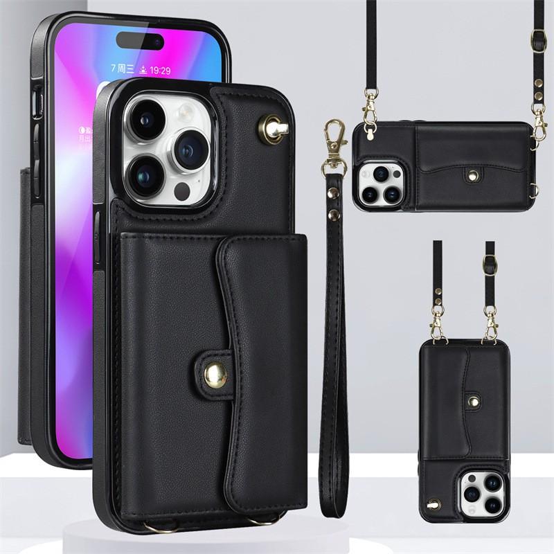 Leather Crossbody Wallet Case With Strap IPhone 14 Pro Max 13 12 11 - Flip Cover Card Slots Stand