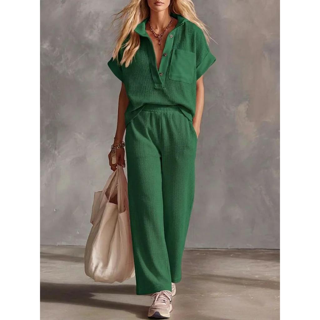 Spring Summer New Women's 2-piece Outfit, Short Sleeve Top + Casual Pants Matching Set, Fashion Casual Two Piece Suit