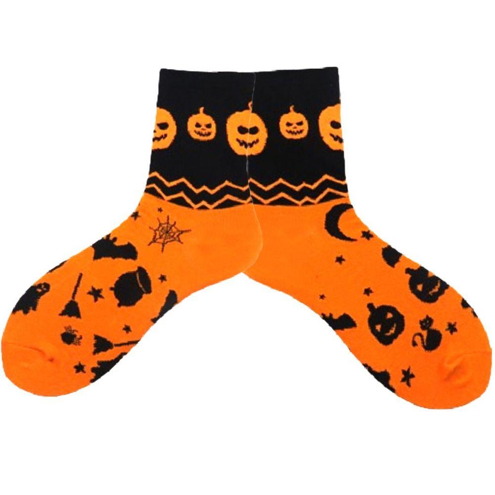 2Pairs Pumpkin Tube Socks Bat Mid-Calf Stockings Fashion Halloween Socks  Friends