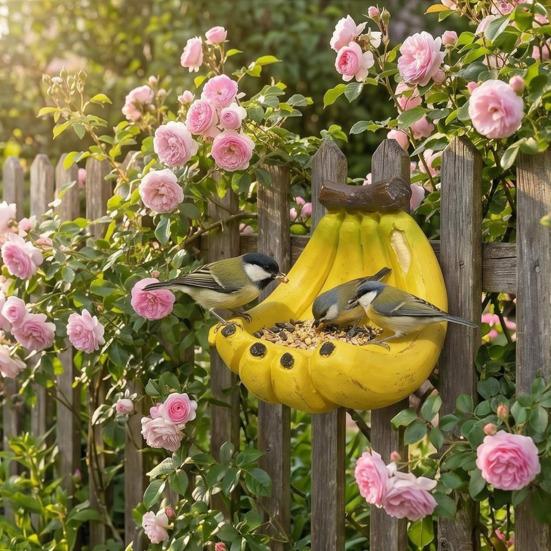 Resin Banana Bird Feeder Outdoor Decorative Bird Feeder Wall Mounted Wild Bird Feeder for Garden Backyard Decoration