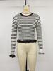 2026 Autumn/Winter Sweet Retro Striped Ruffled Slim Knit Sweater for Women