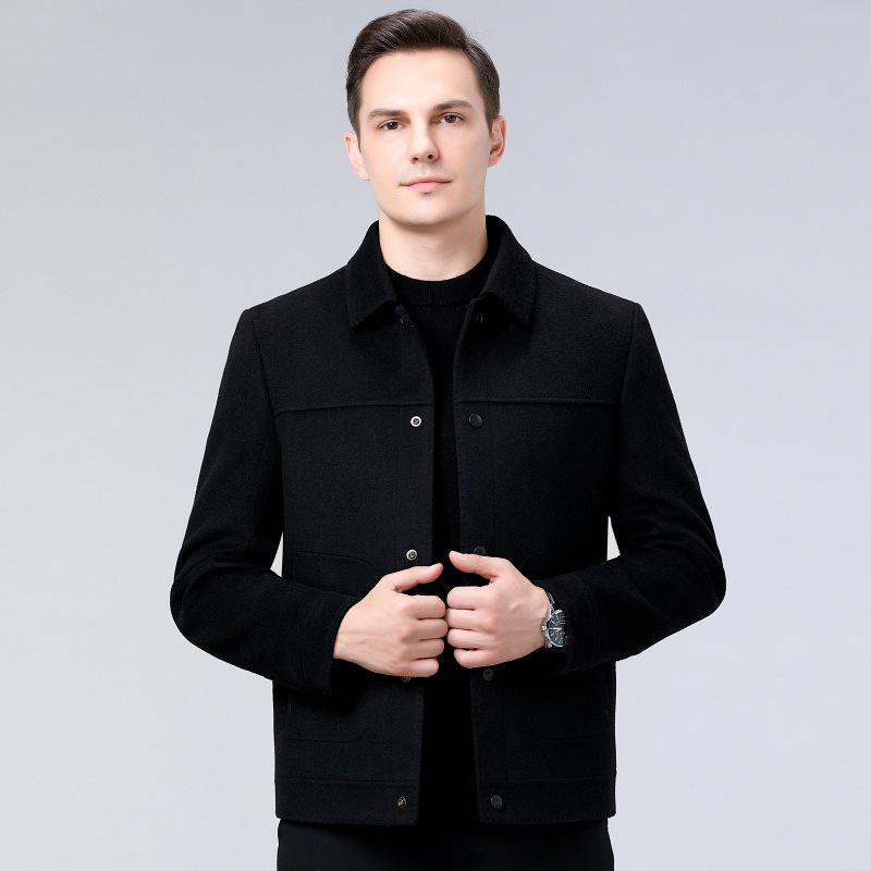 Men's Double-Sided Wool Jacket with Detachable Down Liner - Winter Business Casual for Middle-Aged Men