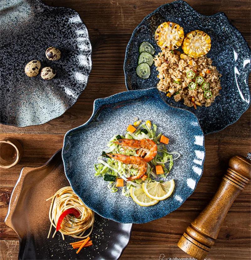 Japonský keramický talíř s mušlemi, příborový tácek, domácí restaurace, grilovací špíz, servírovací talíř na sushi, sada nádobí, sada talířů