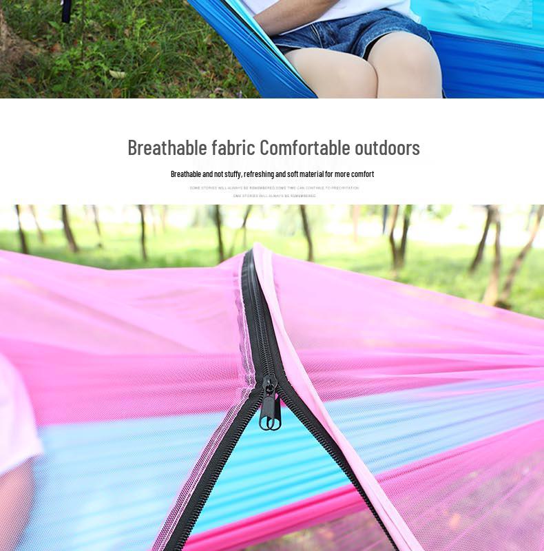Automatic Quick-Open Mosquito-Proof Hammock with Parachute Cloth for Outdoor Camping (Single/Double)