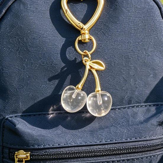 Keychain Pendant, Cherry Pendant Key Holder with Hearts Buckle, Alloy Polished Surface Backpack Charm Pendant for Women Accessories