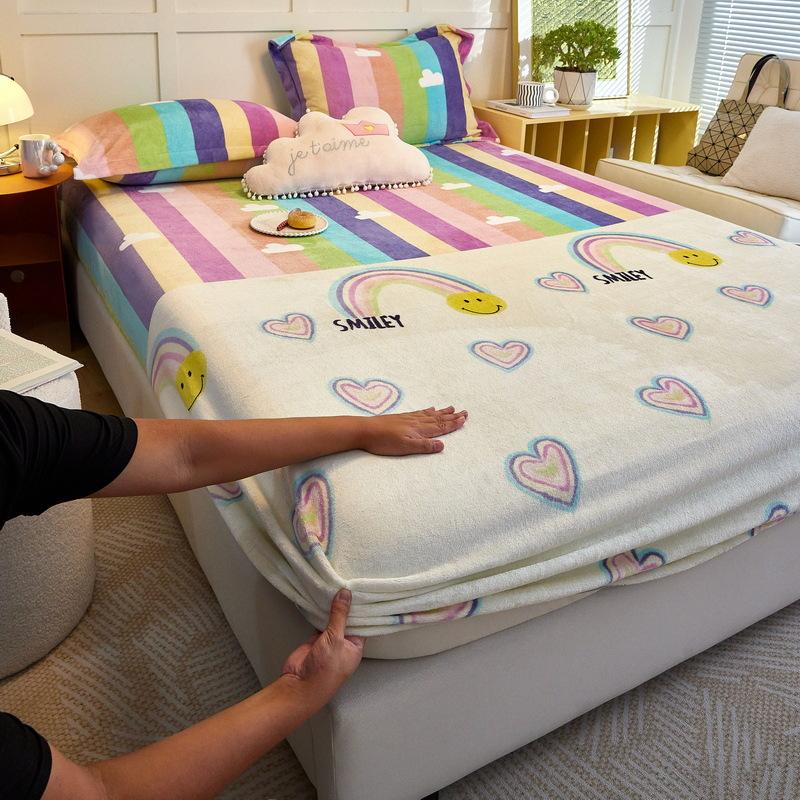 New A-class Milk Fleece Bed Sheet Thickened Warm Mink Fleece Mattress Cover Fully Wrapped