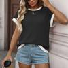 Women's Fashion Color Round Neck Knitted Short Sleeve Color Blocked Loose T,shirt Top