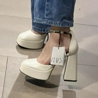 Buty ślubne główna suknia ślubna mały gruby obcas platforma wodoodporne stołowe buty Barbie obcasy Mary Jane dzieci
