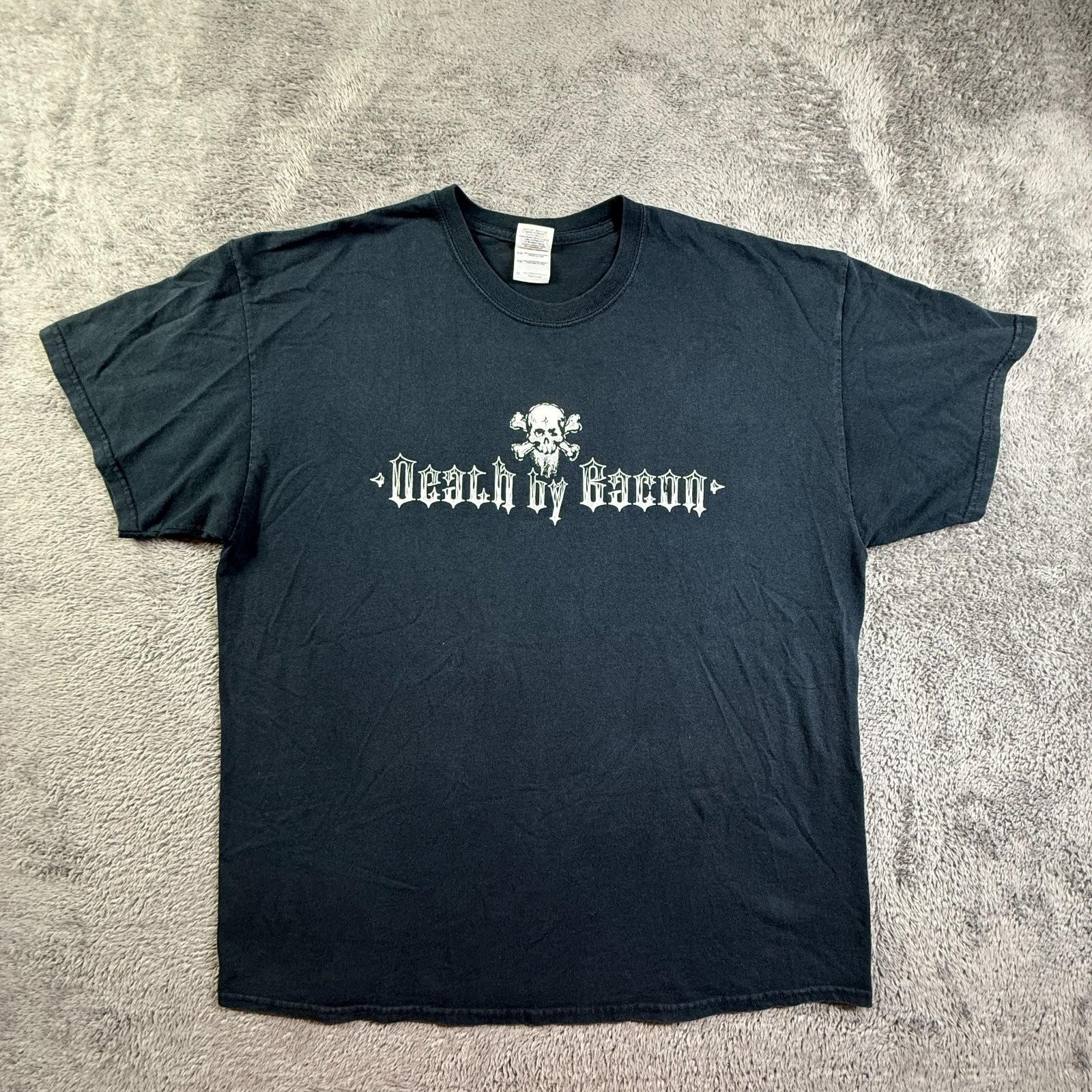 Death By Bacon Skull Crossbones BBQ Graphic Mens XL Black Cotton Tee Unisex T-Shirt XXXL