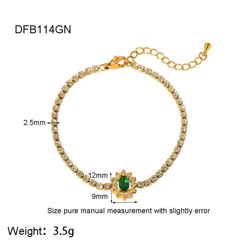 ins French Light Luxury Zircon Stainless Steel Bracelet Electroplated 18K Real Gold Tennis Chain Premium Sense Jewelry Women