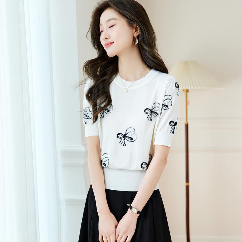 

Srcr Women s Silk-Blend High-Waist Knit Short Sleeve T-Shirt XL