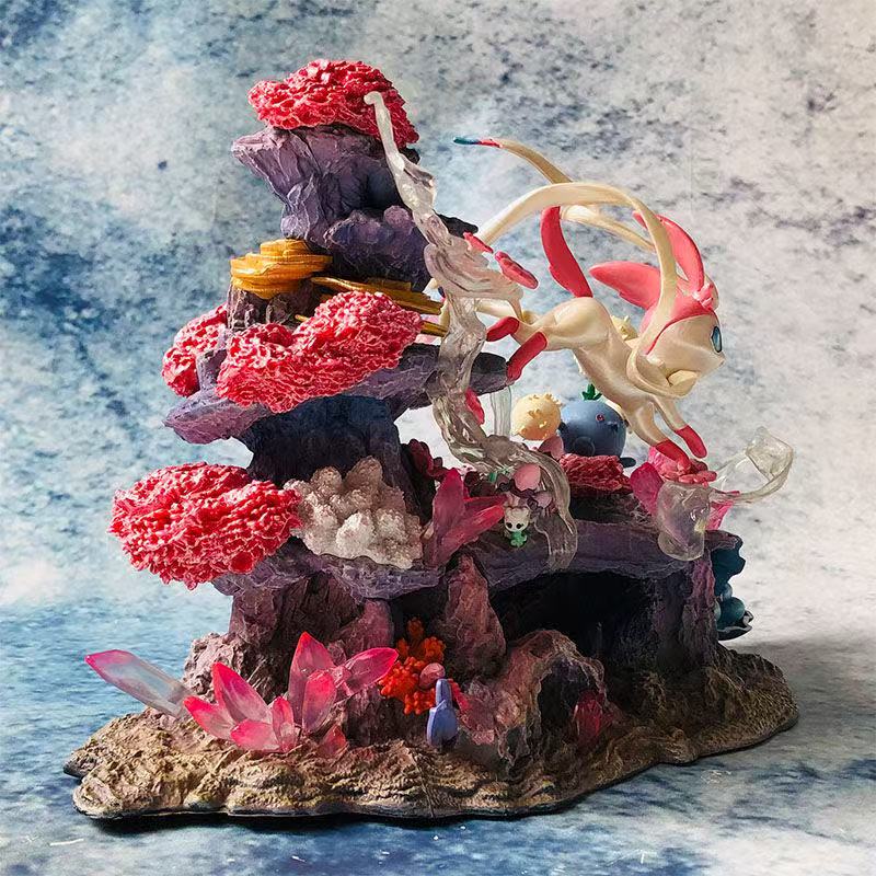 20cm Anime Pocket Monsters Figures GK Eevee Island Action Figurine Model Scene Pvc Statue Decora Collectible Toys Christmas Gift