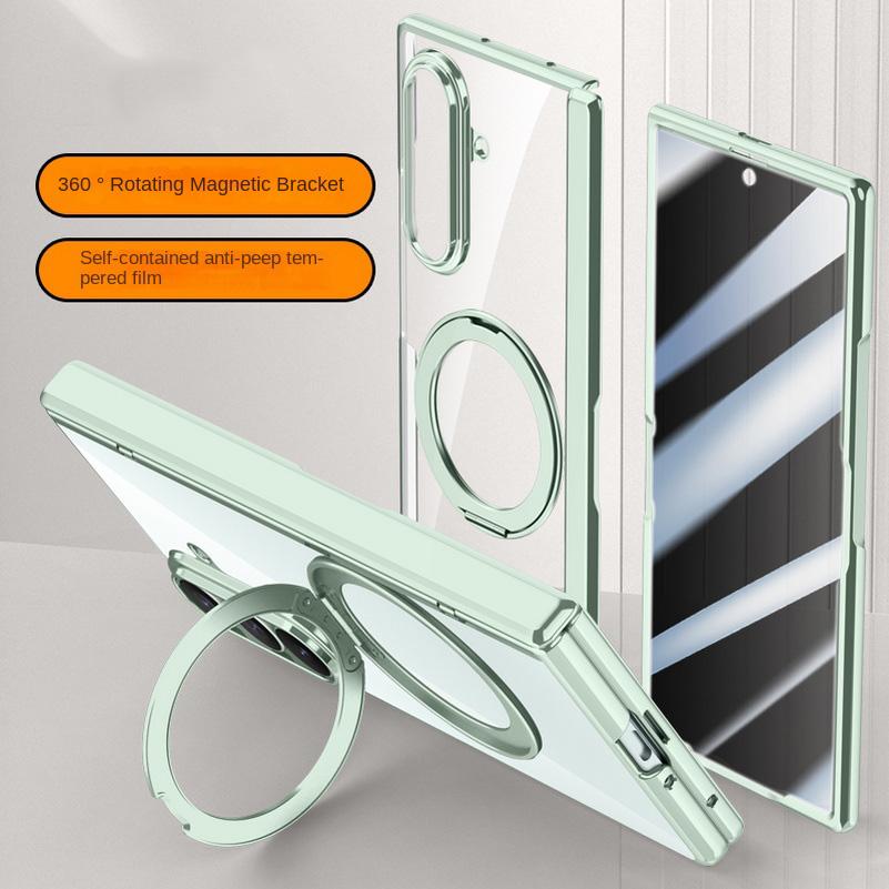Metal Ring Holder Magsafe Magnetic Phone Case for Samsung Galaxy Z Fold 7 Spring Hinge with Tempered Glass Film Protection Cover
