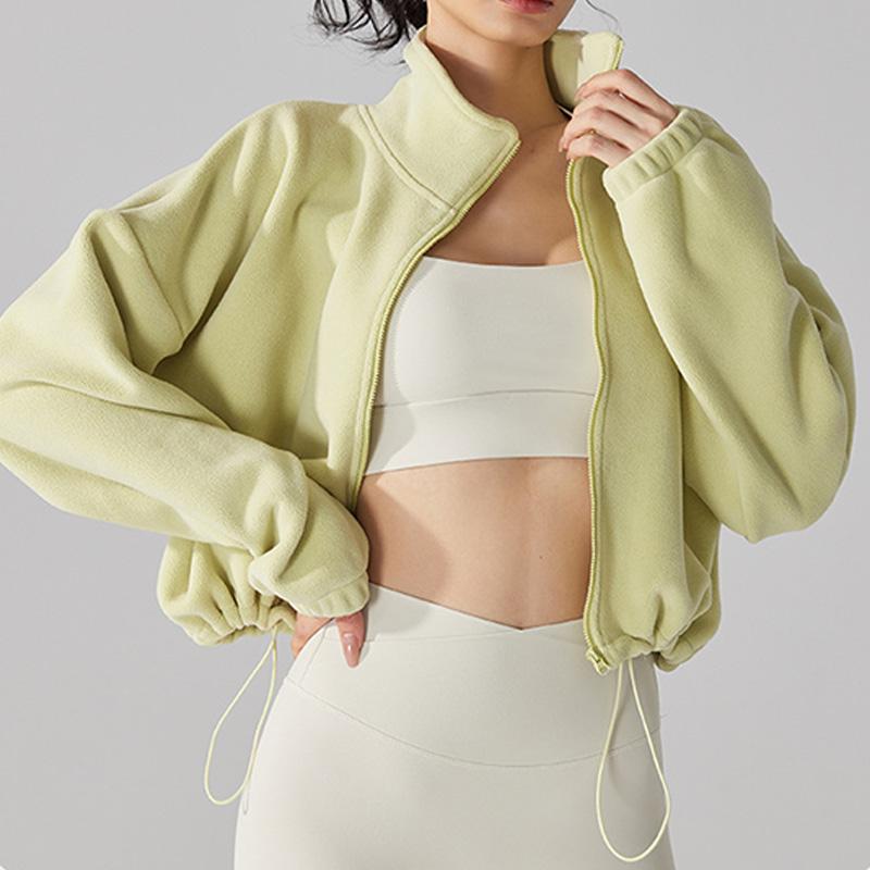 Women's Winter Full-zip Lambswool Sports Coat Stand-up Collar Loose Padded Warm Aubergine Tops