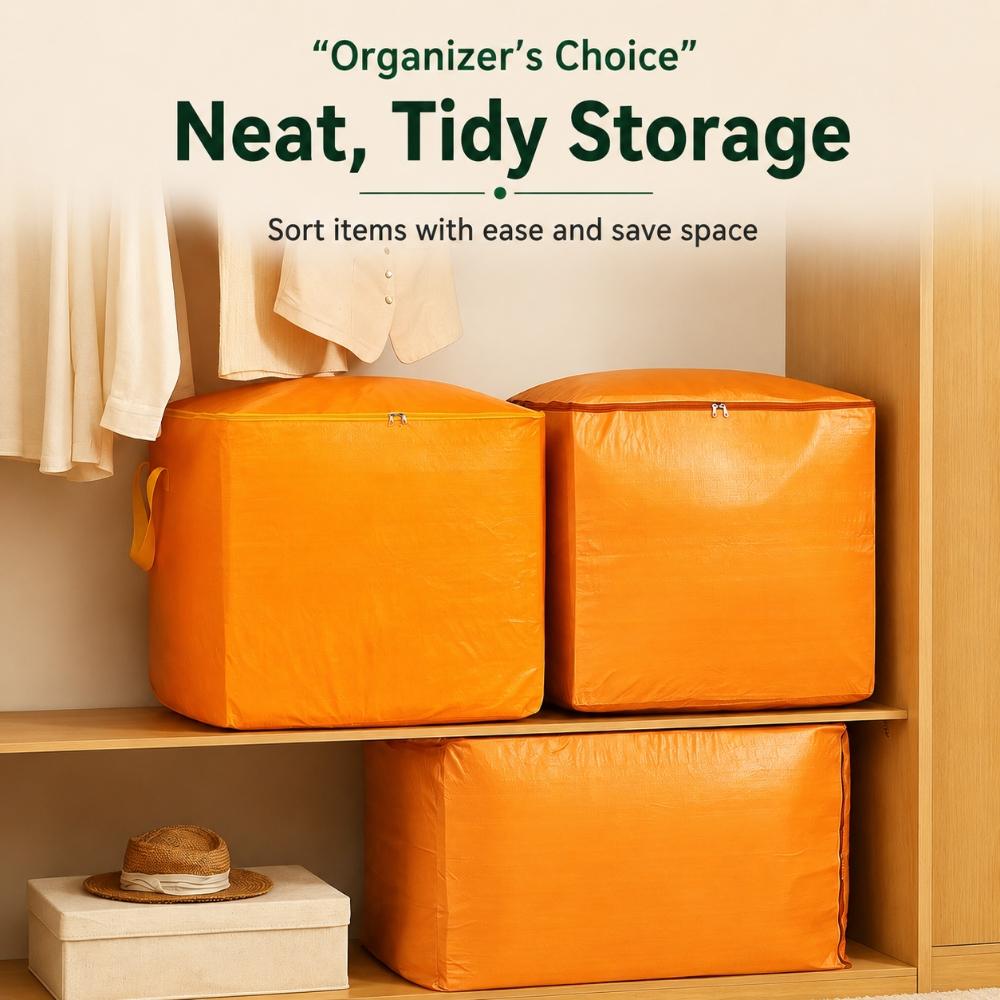 Large Capacity PE Moving Storage Bag with Reinforced Handles, Double Metal Zipper, Water-Resistant Durable Design