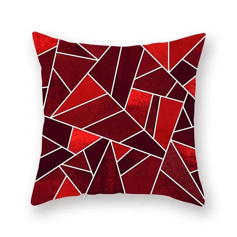Red Geometric Pillowcase Living Room Sofa Cushion Polyester Pillowcase Home Bedroom Car Decorative Pillowcase 45X45Cm