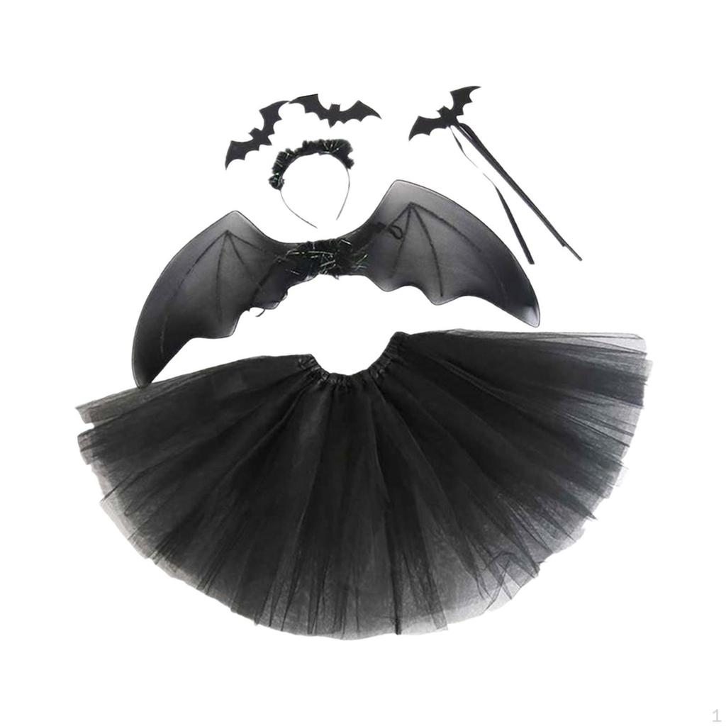 Halloween Bat Costumes Set Skirt Headband Clothes Suit Photo Props Wing with Wand for Women